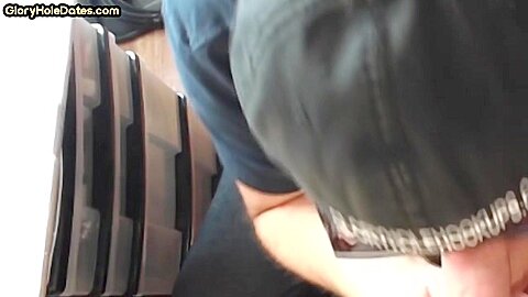 Gloryhole homemade DILF sucks cock in closeup at home