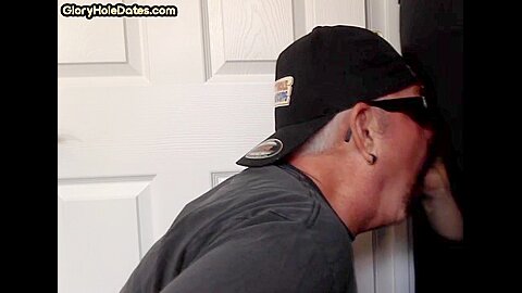Gloryhole mature DILF sucking and wanking cock in duo