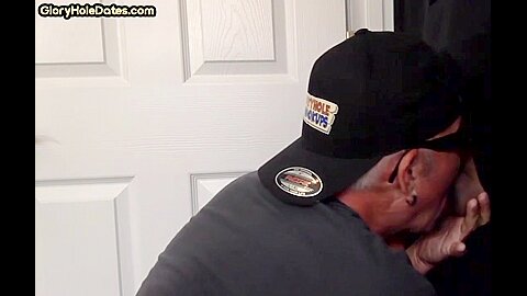 Gloryhole mature DILF sucking and wanking cock in duo