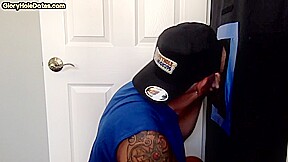 Gloryhole tattooed DILF suck cock 4 load in amateur BJ video