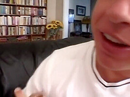 Gorgeous Juggy Brunette Shoves Foot In Dudes Mouth
