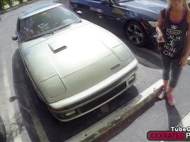 Gorgeous blonde milf flashes tits and fucks just to sell her car