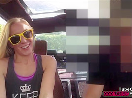 Gorgeous blonde milf flashes tits and fucks just to sell her car