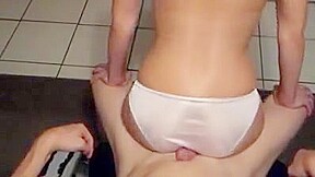 Grinding on cock in white satin panties