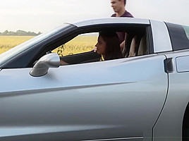 Guy Gets Lucky With Angel Rivas In Her Corvette Sports Car And Cums On Her