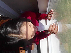 HOME ALONE HORNY DESI SLUT SUCKS AND FUCKS DILDO ON WINDOW