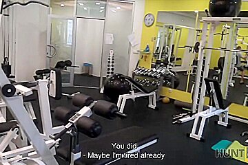 HUNT4K Man for money let stranger fuck his slutty girlfriend in gym