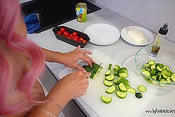Haired Booty Making A Salad While Fully