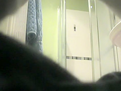 Hairy pussy woman showering and drying