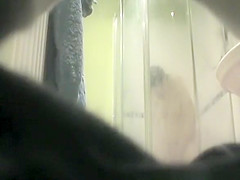 Hairy pussy woman showering and drying