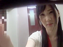 Hand work end for Saitou Miyus filthy cock sucking show