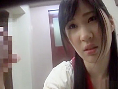 Hand work end for Saitou Miyus filthy cock sucking show