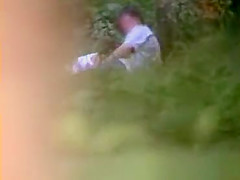 Handjob and blowjob outdoor