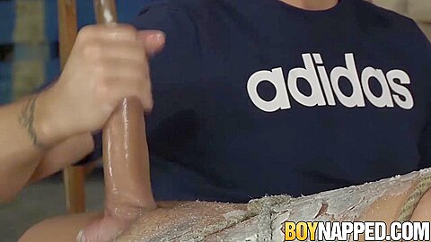 Handsome gay Tyler Jenkins restrained and sucked off