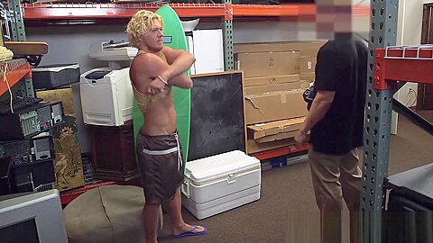 Handsome surfer photoshooting before spitroast in POV
