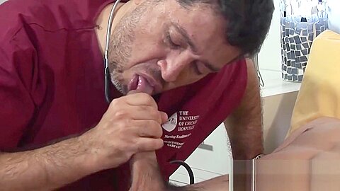 Handsome young man sexually treated by his lusty doctor