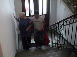 He helps blonde granny