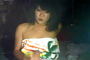 Homemade asian TS wanks and cums