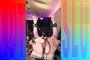 Hooded Sissy Bondage Slut Fuckes Her Pussy With Two Toys