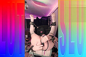 Hooded Sissy Bondage Slut Fuckes Her Pussy With Two Toys