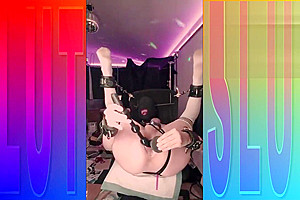 Hooded Sissy Bondage Slut Fuckes Her Pussy With Two Toys