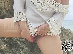 Horny Pinay teen 18+ Girlfriend Masturbates And Use Dildo On A Public Beach - New Viral Video