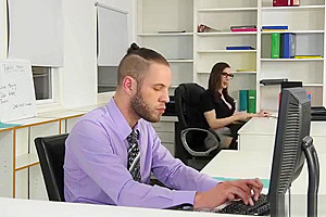 Horny Trans Melanie Brooks sucks and fucks hot office mate