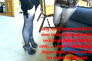 Horny girl fucks crossdresser with strap-on
