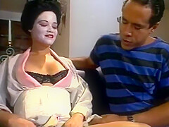 Hot Ass Geisha Chick Gets Pussy Pounded By Two Cocks On Sofa