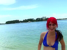 Hot Girl Flashes and Sucks at Beach