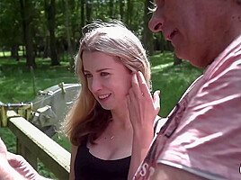 Hot Young Blonde Rides Grandpa Cowgirl Then He Cums In Her Mouth And She Swallows