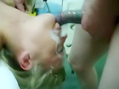 Hot blonde gets jizzy cosmetic on experience