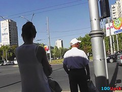 Hot doll in street upskirt
