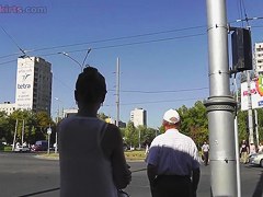 Hot doll in street upskirt