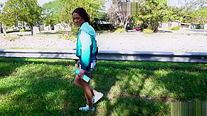 Hot ebony getting pussyfucked on a moving van