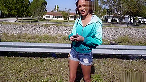 Hot ebony getting pussyfucked on a moving van
