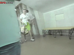 Hot upskirt porn with auburn-hair gal in a public place