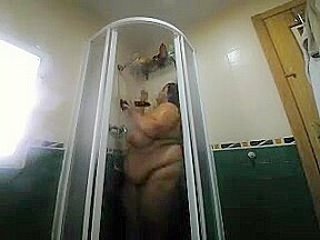 Huge Titted Latina BBW plays in shower