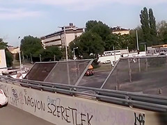 Huge tits brunette strung up in public