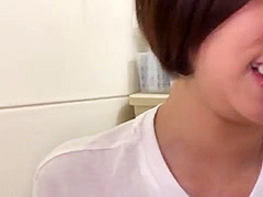 I ejaculate in her mouth with a blowjob and lick her tits on the bed 