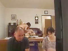 Japanese BBW fucks while parents are playing