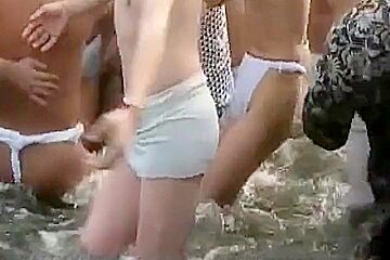 Japanese Bodybuilder Exhibiting At Matsuri On Public Beach