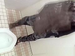 Japanese babes peeing golden piss in urinal POV