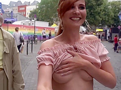 Jeny Smith flashing her perfect tits to strangers on the street while taking a selfie 