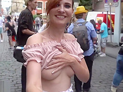 Jeny Smith flashing her perfect tits to strangers on the street while taking a selfie 