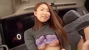 Kinky Japanese AV model gets her pussy toyed and gives head in a car