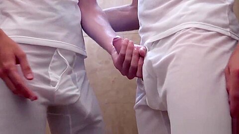 Kinky Mormon butt munchers go down on each other in shower