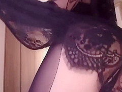 Korean teen 18+ wearing black pantyhose