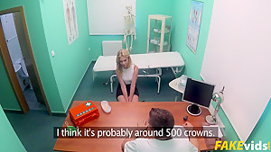 Lady Blond In Routine tests end with hot wet sex