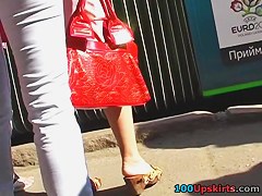 Lascivious upskirt tease in the public transport